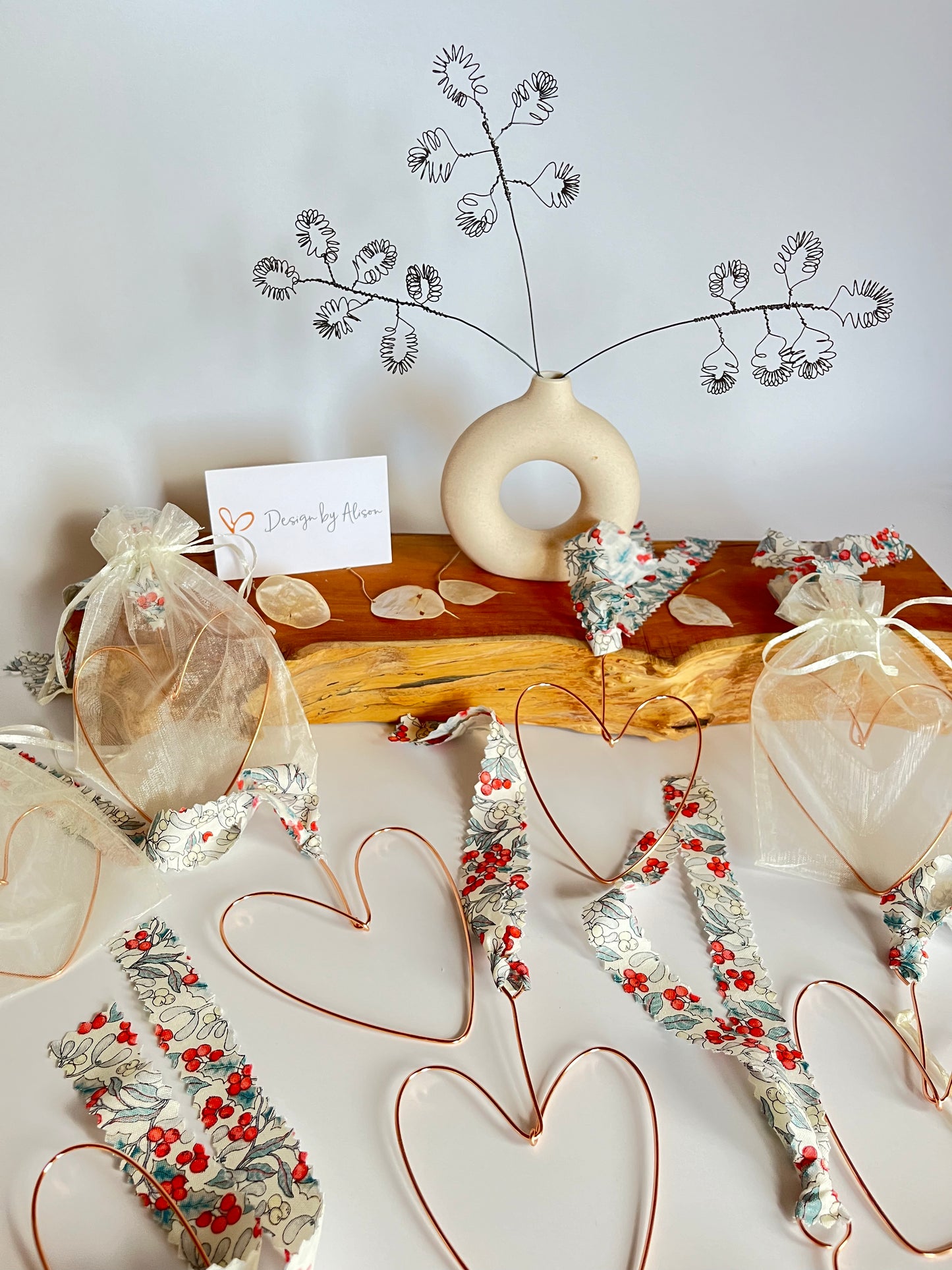 Copper Wire Heart with Liberty London Fabric Hanger